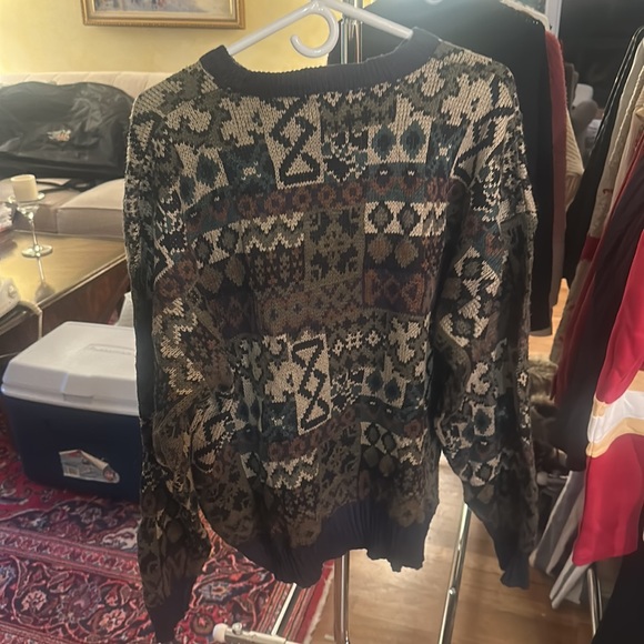 Thrifted vintage knit sweater with green,blue, and tan pattern - Picture 2 of 2